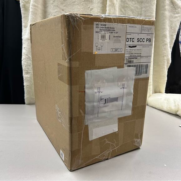 Pottery Barn Linden Double Sconce 17" Lighting Chrome Clear NEW NIB - Picture 3 of 7